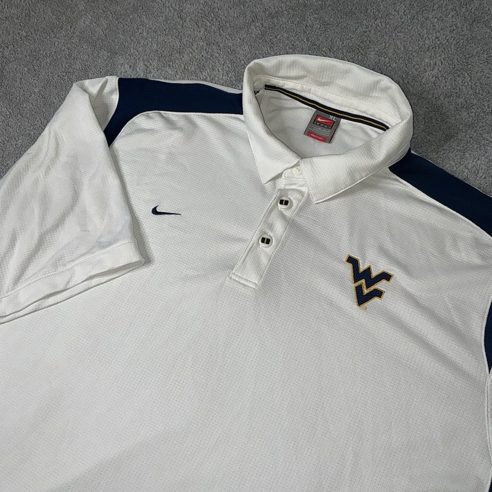 Nike Dri-Fit West Virginia Mountaineers XL white polo shirt Men's Team‎
